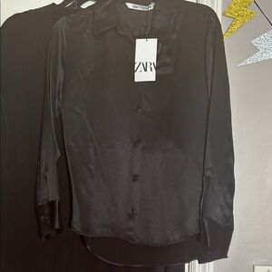 Zara Sleek Black Satin Shirt